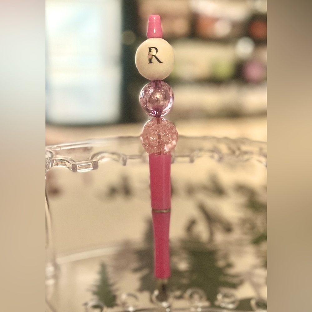 Custom bead ink pen letter “R” smooth writing and super cute!